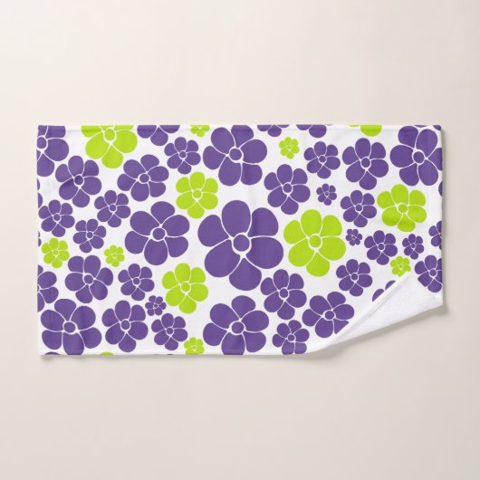 Motif à fleurs en vert citron et violet (Serviette à main)