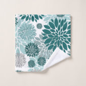 Motif à fleurs gris Turquoise Aqua (Gant de toilette)