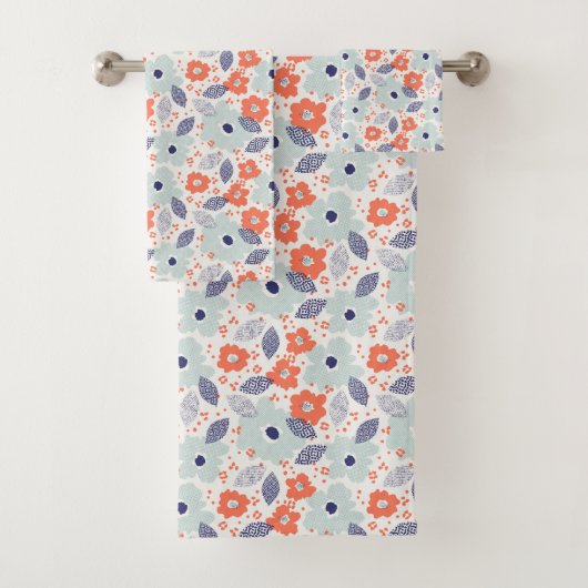 Motif à fleurs moderne orange et bleu (En situation)
