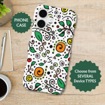Motif à fleurs orange Swirl Berry sur blanc -