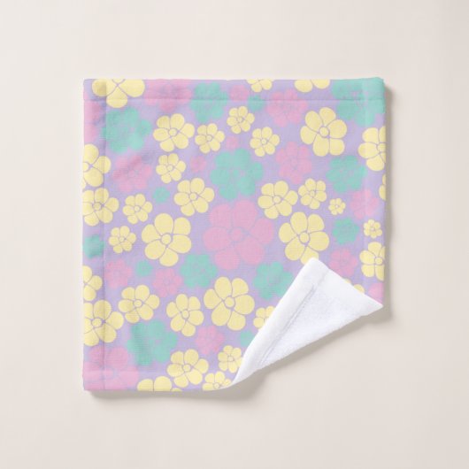 Motif à fleurs - rose, jaune, violet et vert (Gant de toilette)