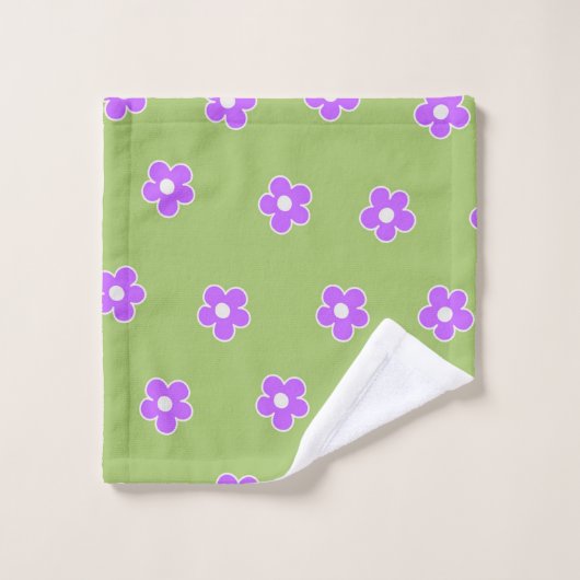 Motif à fleurs vert violet rétro Y2K (Gant de toilette)
