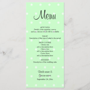 Motif à point Polka vert Mint. Menu de mariage