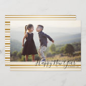 Motif à rayures d'or Joyeux Carte photo du Nouvel (Devant / Derrière)