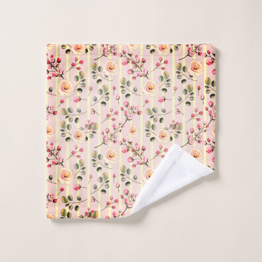 Motif à rayures florales rose pâle (Gant de toilette)