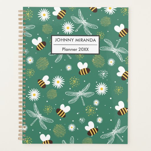Motif abeille et fleur Année et nom Vert (Devant)