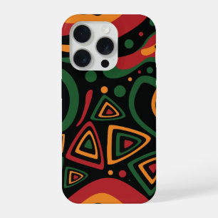 Motif Abstrait de Formes Tribales en Rouge, Or, Ve