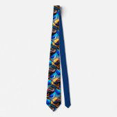 Motif Abstrait en Bleu, Or et Cravate Brown (Devant)