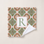 Motif abstrait méditerranéen vert orange (Gant de toilette)