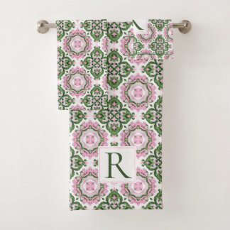 Motif abstrait méditerranéen vert rose