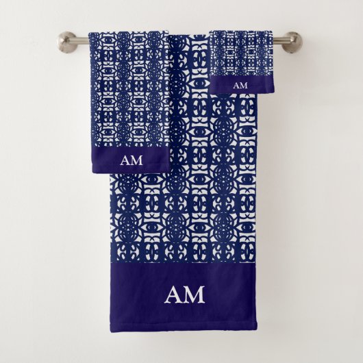 Motif abstrait moderne bleu et blanc et monogramme (En situation)