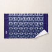 Motif abstrait moderne bleu et blanc et monogramme (Serviette à main)