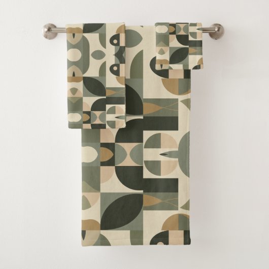 Motif Abstrait Moderne du Milieu du Siècle Vert Sa (En situation)