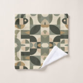 Motif Abstrait Moderne du Milieu du Siècle Vert Sa (Gant de toilette)