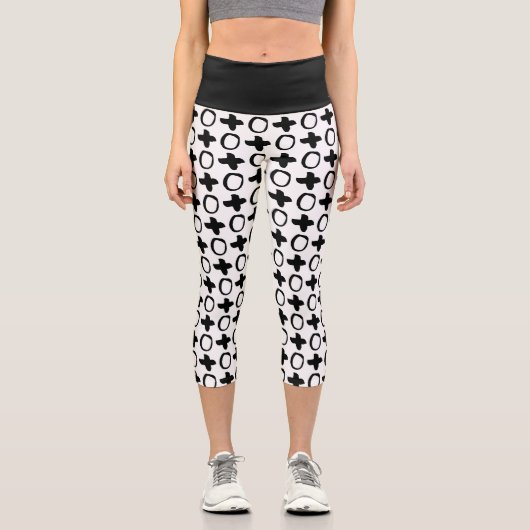 Motif Abstrait noir et blanc Capri Leggings (Recto)