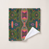 Motif Abstrait Rétro Bleu, Vert et Orange (Gant de toilette)