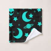 Motif Alien turquoise avec étoiles et lunes (Gant de toilette)