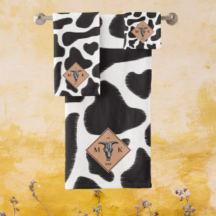 Motif animal noir et blanc Vache tache Monogramme
