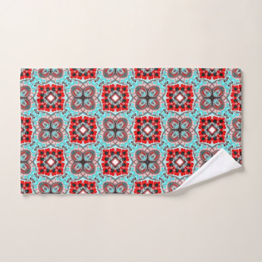 Motif Aqua et Red Tile (Serviette à main)