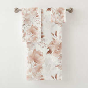 Motif aquarelle floral beige rosé