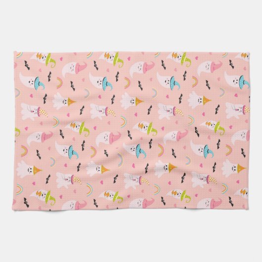 Motif arc-en-ciel rose Halloween Serviette de cuis (Horizontal)