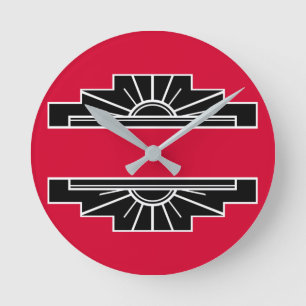 Motif Art déco en noir et blanc et horloge ronde r