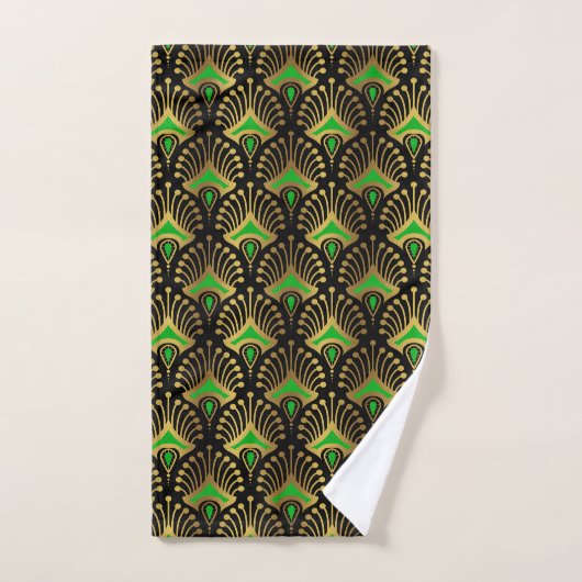 Motif Art déco or et vert sur noir (Serviette à main)