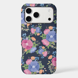 Motif assez floral - bleu-foncé pourpre rose