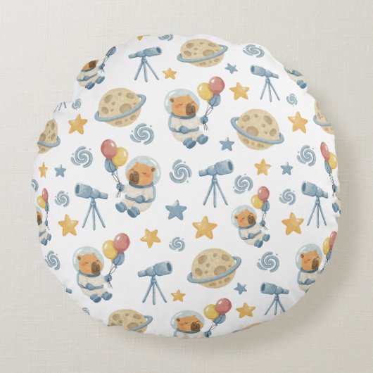Motif Astronaut Capybara Coussin rond (Devant)