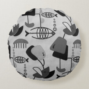 Motif atomique noir et blanc Coussin rond