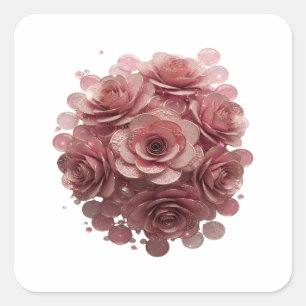 Motif autocollant Roses roses et paillettes argent