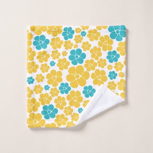 Motif aux fleurs - Turquoise et Jaune (Gant de toilette)
