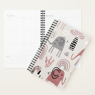 motif avec de mignons éléphants et girafes géant
