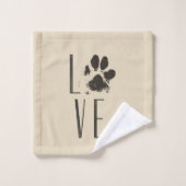 Motif avec un Empreinte de patte qui épelle l'amou (Gant de toilette)