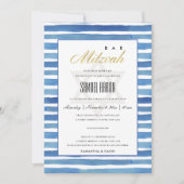 MOTIF BAT BAR MITZVAH INVITATION BLUE INDIGO STRIP (Devant)