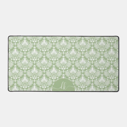 Motif blanc damas sur sauge vert monogramme (Recto)