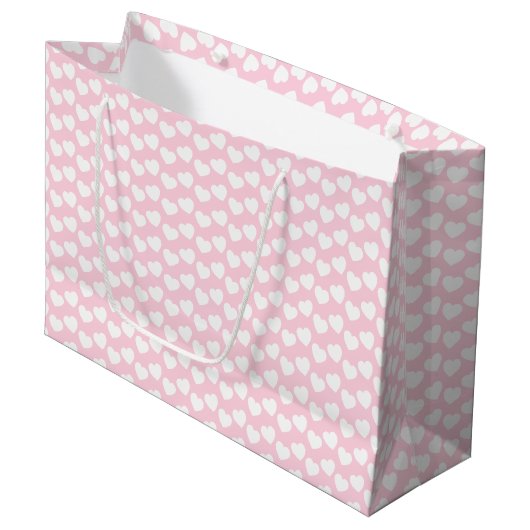 Motif blanc de coeur sur le grand sac rose-clair (Devant Angle)