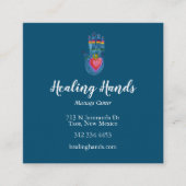 Motif bleu carte de visite carré main guérisseur (Devant)