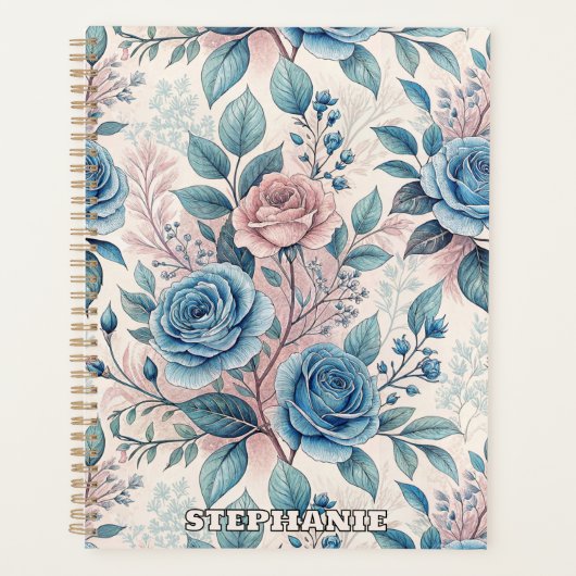 Motif bleu et rose sur blanc doux (Devant)