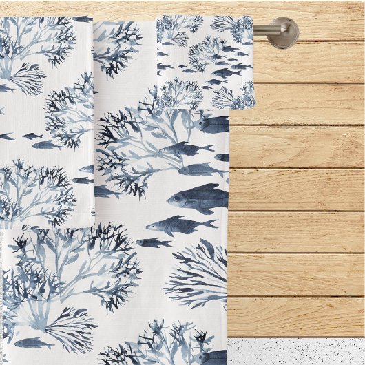 Motif bleu marine de poissons et de corail