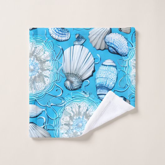 Motif Blue Ocean Seashells (Gant de toilette)