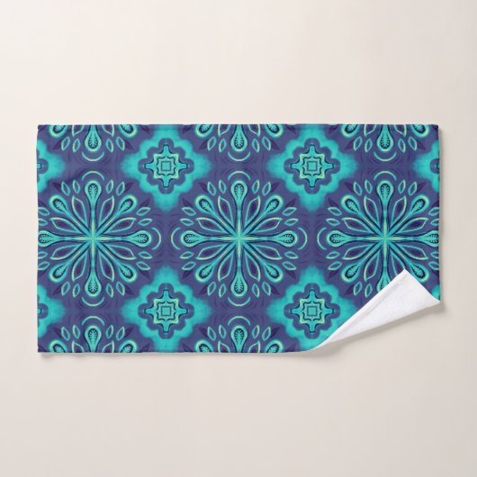 Motif Boho Blue Snowflake décoratif (Serviette à main)