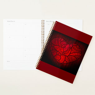 Motif boho romantique du coeur de Mandala rouge co