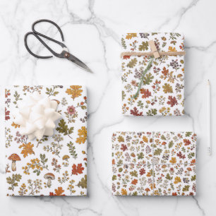 Motif Bois Champignon Feuilles Rustiques d'Automne