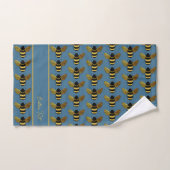 MOTIF BOMBLEBEE OR JAUNE BLACK BEE SUR BLEU (Serviette à main)