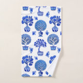 Motif Bonsai Trees en Bleu et Blanc Cobalt (Serviette à main)