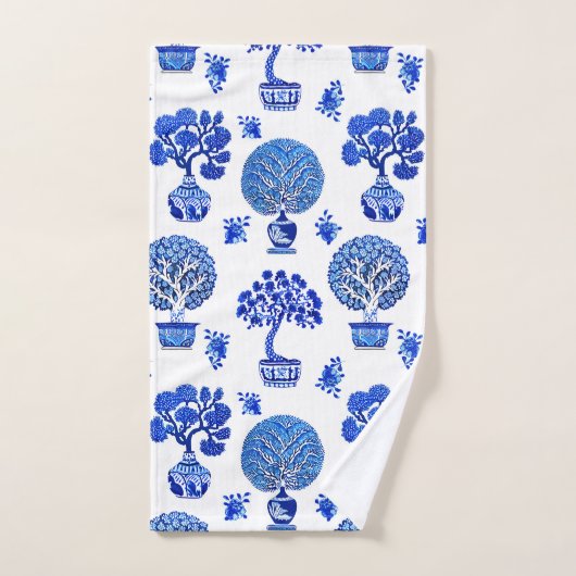 Motif Bonsai Trees en Bleu et Blanc Cobalt (Serviette à main)