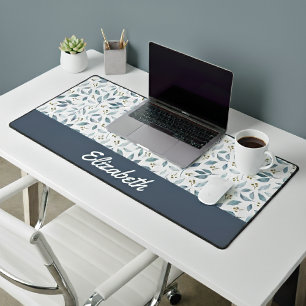 Motif botanique à l'aquarelle bleue avec nom perso