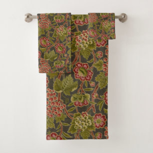 Motif botanique antique de fleurs rouges et de rai