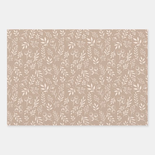 Motif Botanique Beige Chaud - Papier Enveloppant (Devant 2)